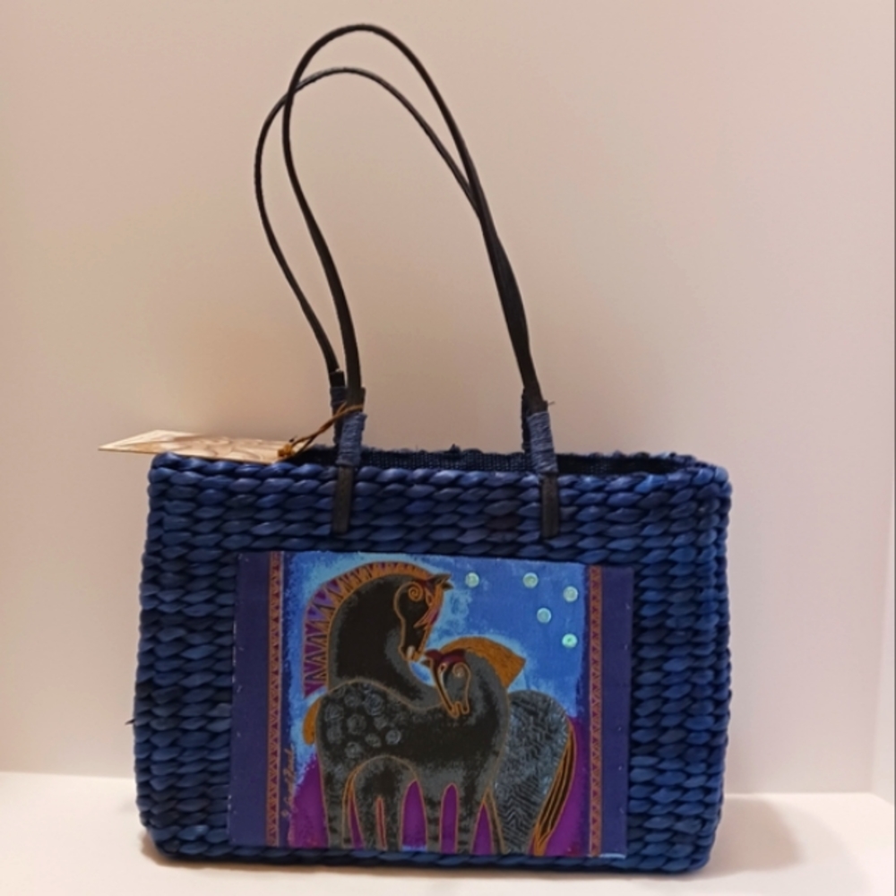 🐴 NWT Sun n Sand Horse Design Blue Straw Tote